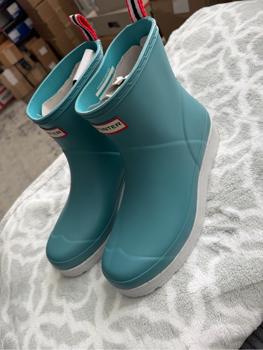 Hunter Boot Women's Play Short Speckle Rain Boot Spruce 9 Medium US - Picture 3 of 4